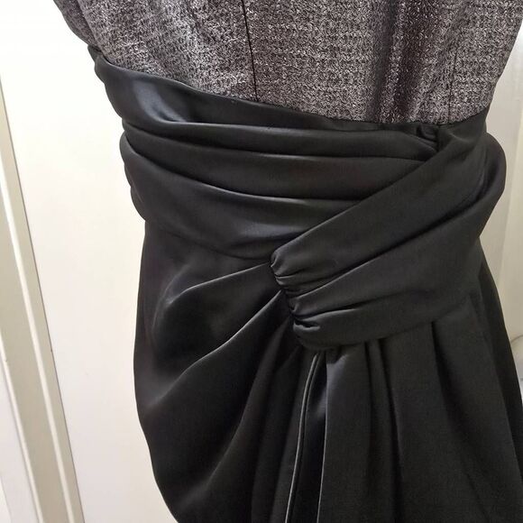Maggy London Black Satin/Dark Silver Lamé Cocktail 1 Shoulder Dress, EUC, S.14 - Picture 6 of 13